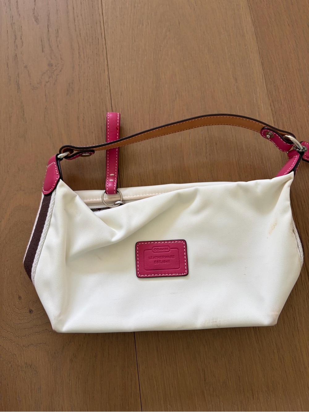 Coach White Canvas Mini Bag with Pink Leather Trim